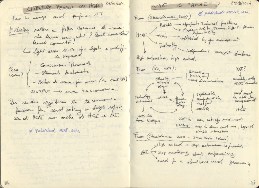 A scan of two pages taken from my "Research Notebook", showing a mix of prose, lists, and diagrams.